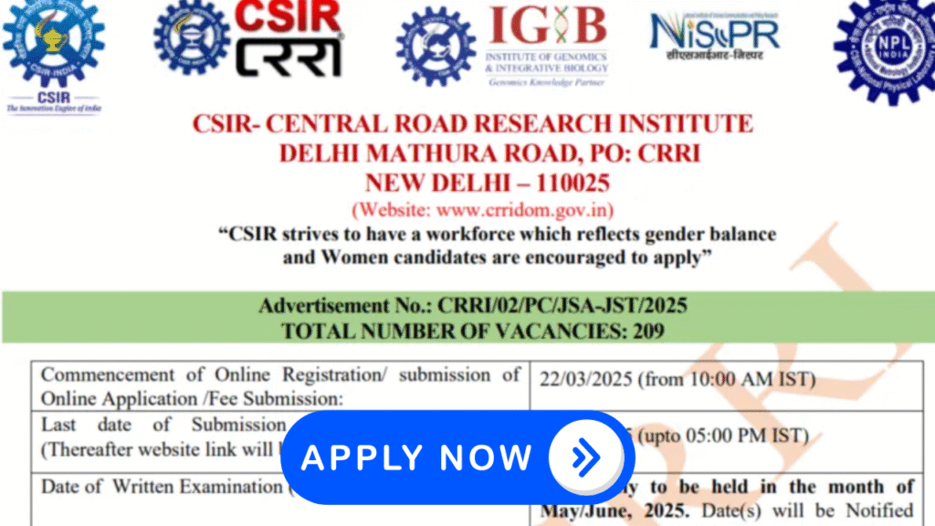 CSIR (CRRI) Recruitment 2025